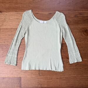 Y2k green lace top with bell sleeves